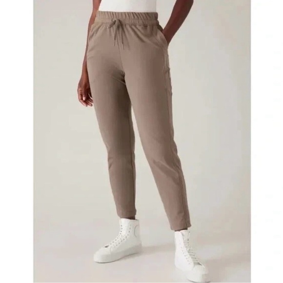 Athleta Retroterry Tapered Ankle Pant Mid Rise Stretch Drawstring Purple Sz PM - Picture 2 of 11